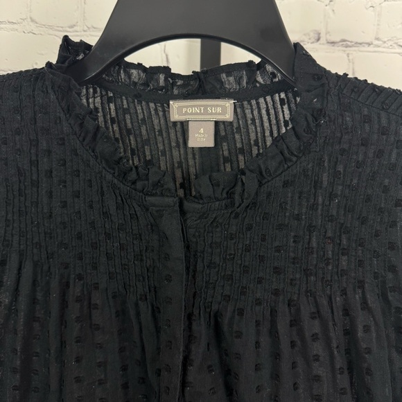 Point Sur Black Swiss Dot Long Sleeve Button Down Blouse Size 4 - Picture 3 of 7